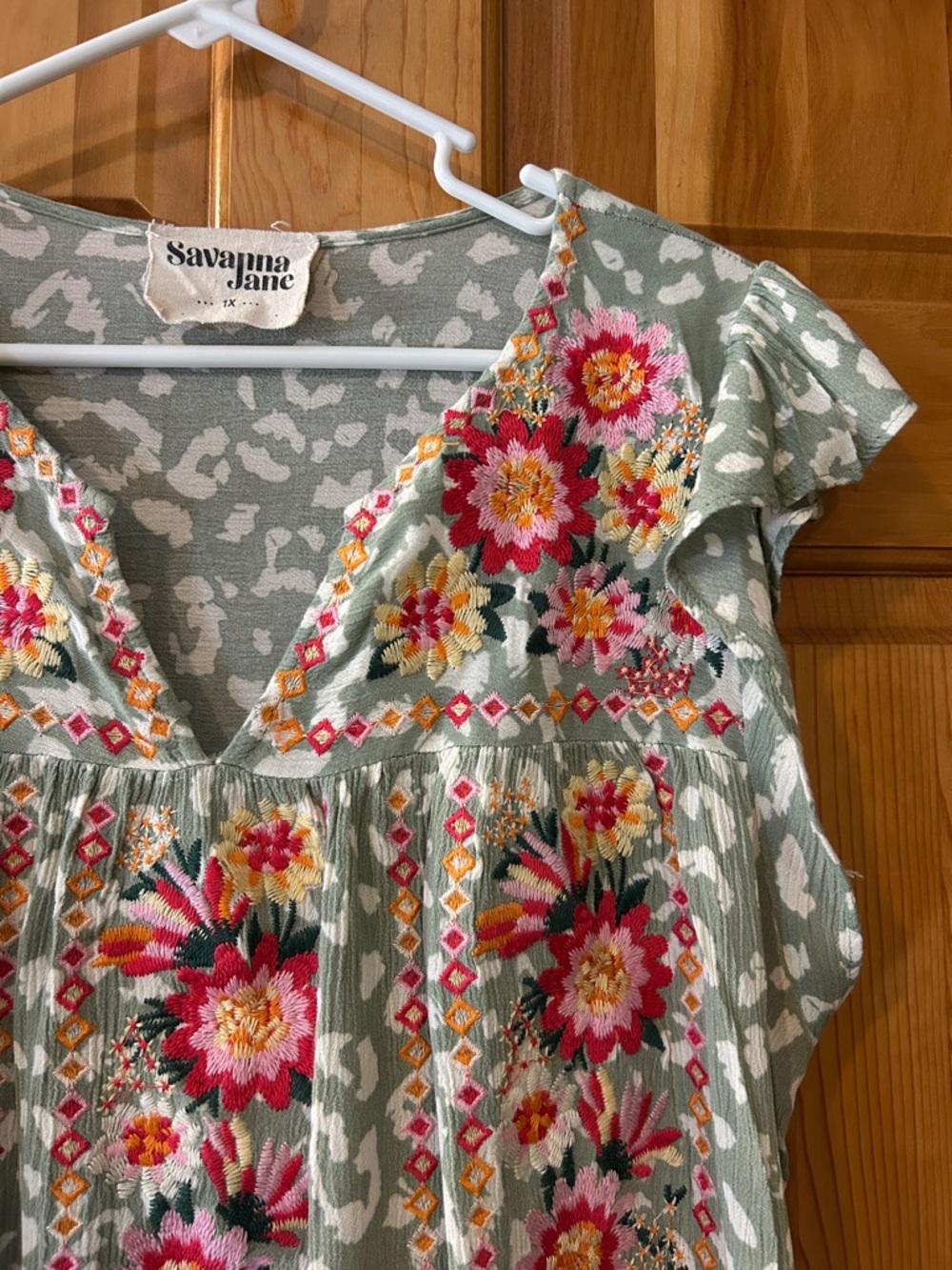 Savanna Jane Sage Green Floral Embroidered Top